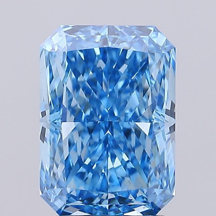 Lab-Grown Radiant Diamond - 2.5 Carats, Fancy Vivid Blue Color, VS2 Clarity - Certified by IGI - Report Number: LG687573008