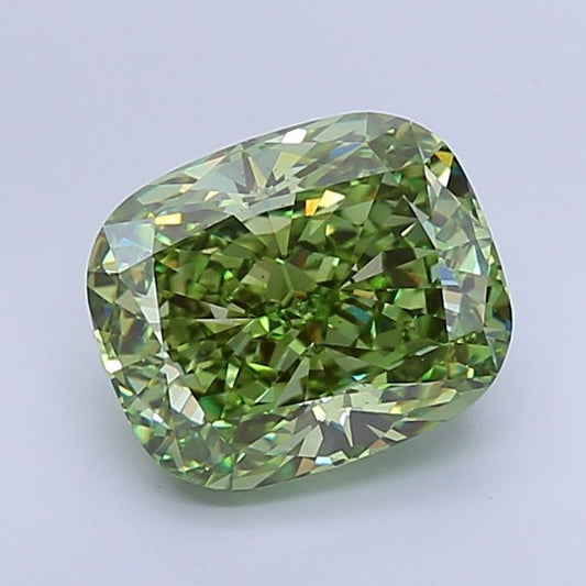 Lab-Grown Cushion Diamond - 5.05 Carats, Fancy Vivid Green Color, VS1 Clarity - Certified by IGI - Report Number: LG657461547