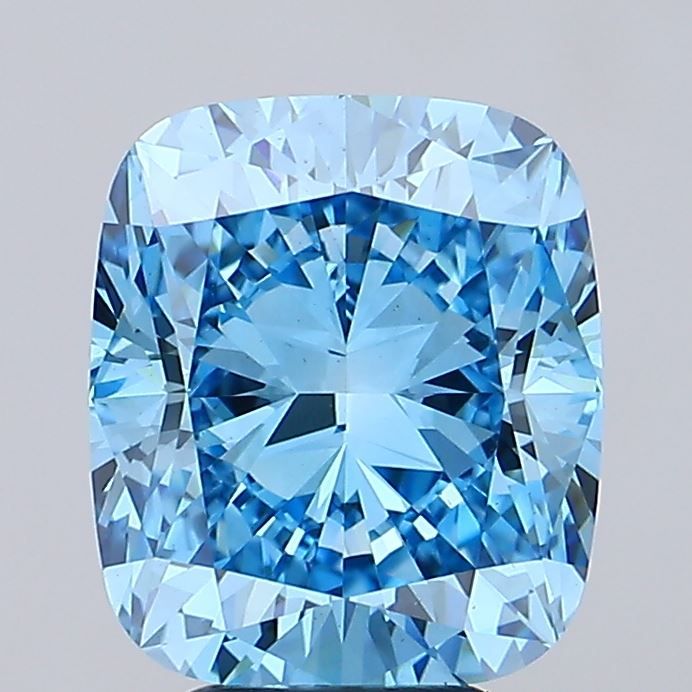 Lab-Grown Cushion Diamond - 5.03 Carats, Fancy Vivid Blue Color, VS1 Clarity - Certified by IGI - Report Number: LG680523618