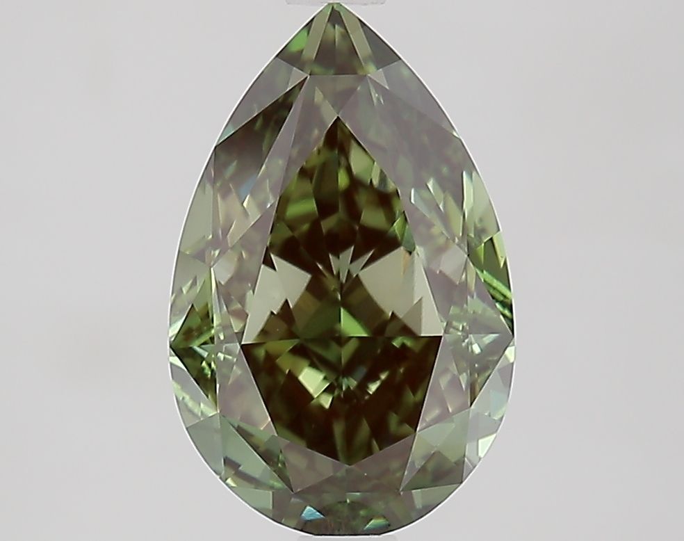 Lab-Grown Pear Diamond - 3.02 Carats, Fancy Vivid Green Color, VS1 Clarity - Certified by IGI - Report Number: LG668464744