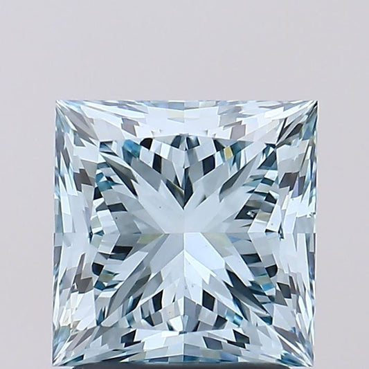 Lab-Grown Princess Diamond - 2.29 Carats, Fancy Intense Greenish Blue Color, VS2 Clarity - Certified by IGI - Report Number: LG586338638