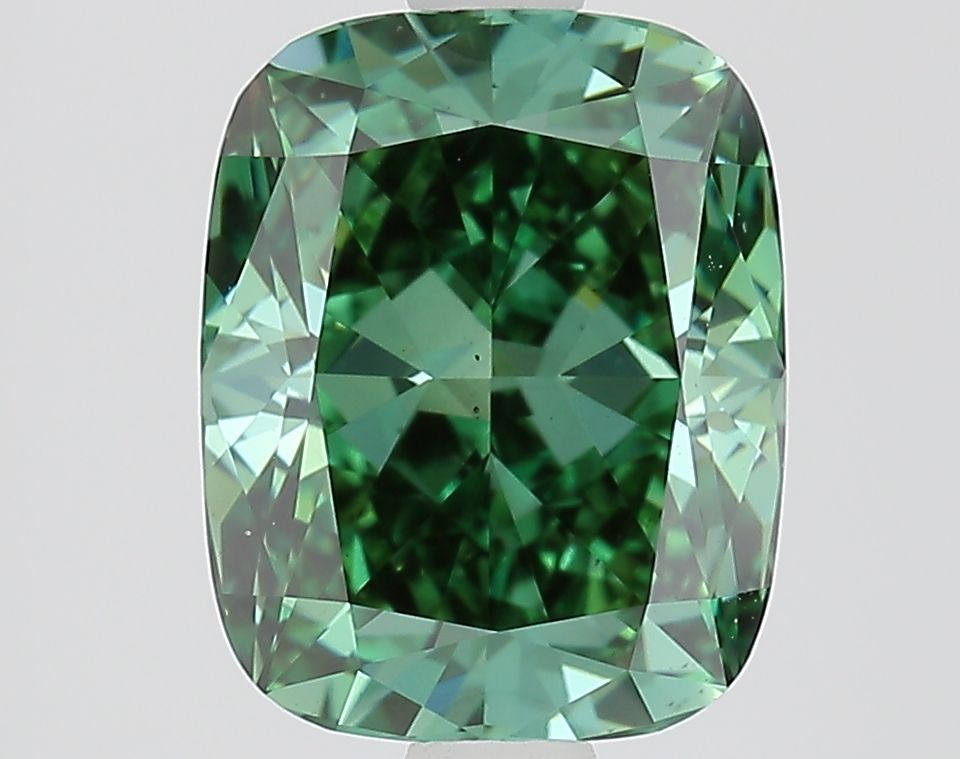 Lab-Grown Cushion Diamond - 2.08 Carats, Fancy Vivid Green Color, VS1 Clarity - Certified by IGI - Report Number: LG681516149