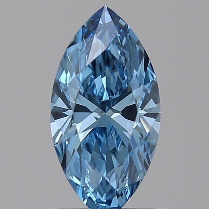 Lab-Grown Marquise Diamond - 0.79 Carats, Fancy Vivid Blue Color, VVS2 Clarity - Certified by IGI - Report Number: LG585334779