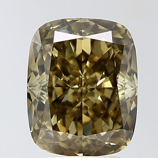 Lab-Grown Cushion Diamond - 4.1 Carats, Fancy Gray Yellow Color, VS1 Clarity - Certified by IGI - Report Number: LG678501408