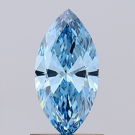 Lab-Grown Marquise Diamond - 0.83 Carats, Fancy Vivid Blue Color, VS1 Clarity - Certified by IGI - Report Number: LG593370194