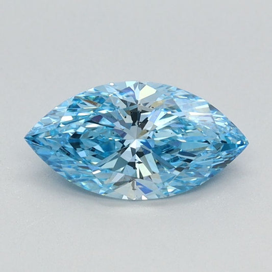 Lab-Grown Marquise Diamond - 0.7 Carats, Fancy Vivid Blue Color, SI1 Clarity - Certified by IGI - Report Number: LG626424674