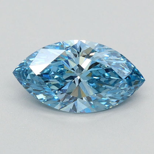 Lab-Grown Marquise Diamond - 0.85 Carats, Fancy Vivid Blue Color, VVS2 Clarity - Certified by IGI - Report Number: LG626424732