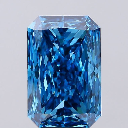 Lab-Grown Radiant Diamond - 6.14 Carats, Fancy Vivid Blue Color, VS2 Clarity - Certified by IGI - Report Number: LG680551788