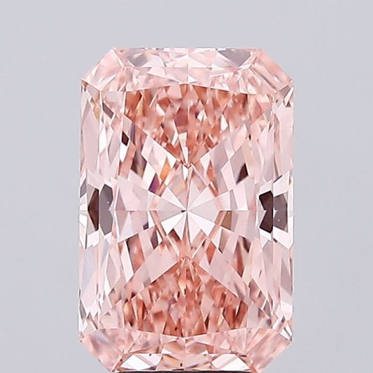 Lab-Grown Radiant Diamond - 5.21 Carats, Fancy Vivid Orangey Pink Color, VS2 Clarity - Certified by IGI - Report Number: LG690503700