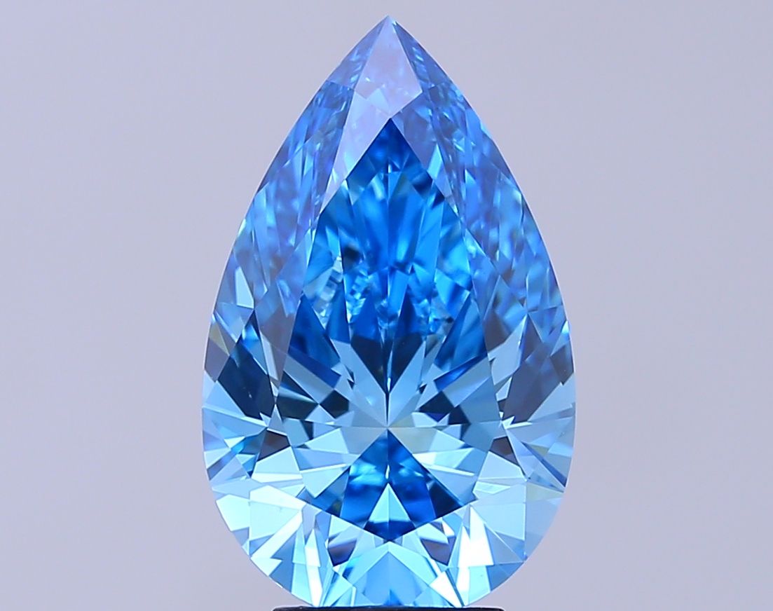 Lab-Grown Pear Diamond - 5.01 Carats, Fancy Vivid Blue Color, VVS2 Clarity - Certified by IGI - Report Number: LG680565474