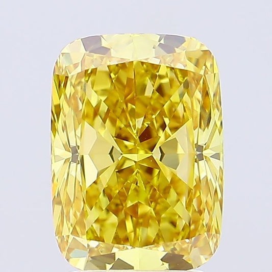 Lab-Grown Cushion Diamond - 3.07 Carats, Fancy Vivid Brownish Yellow Color, VVS2 Clarity - Certified by IGI - Report Number: LG656400495