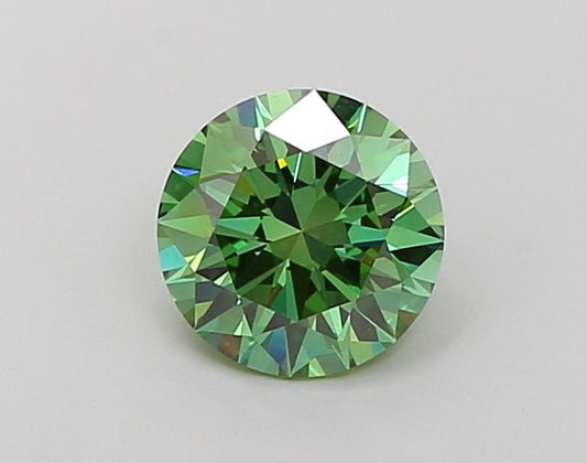 Lab-Grown Round Diamond - 1.57 Carats, Fancy Vivid Green Color, VS1 Clarity - Certified by IGI - Report Number: LG677571425