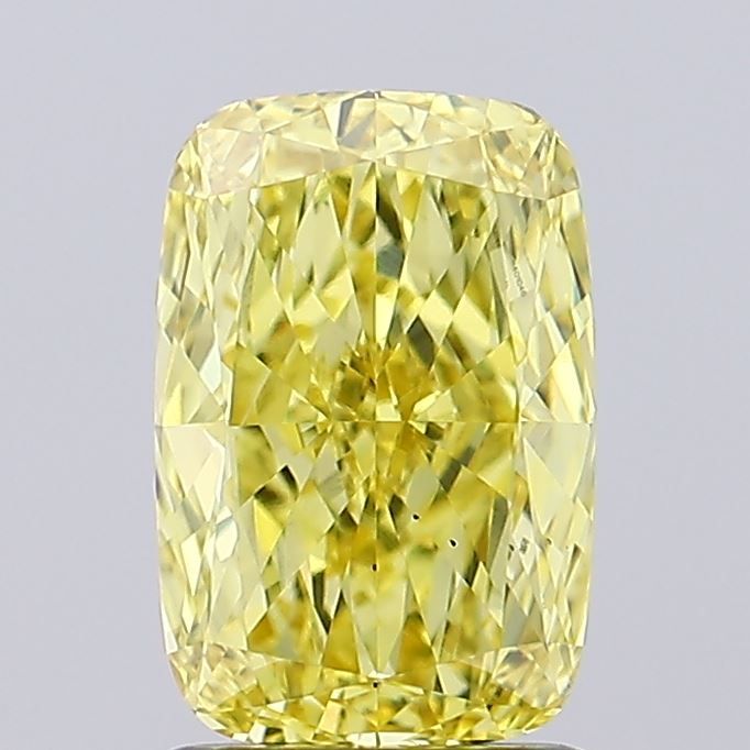 Lab-Grown Cushion Diamond - 2.02 Carats, Fancy Vivid Yellow Color, VS1 Clarity - Certified by IGI - Report Number: LG654401046
