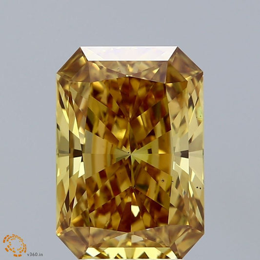 Lab-Grown Radiant Diamond - 4.08 Carats, Fancy Vivid Brownish Yellow Color, VS2 Clarity - Certified by IGI - Report Number: LG660445829