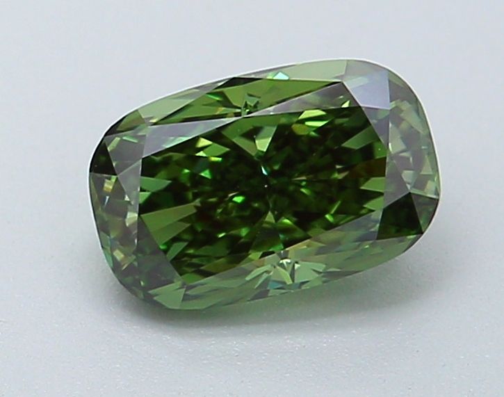 Lab-Grown Cushion Diamond - 1.07 Carats, Fancy Vivid Green Color, VS1 Clarity - Certified by IGI - Report Number: LG637456860