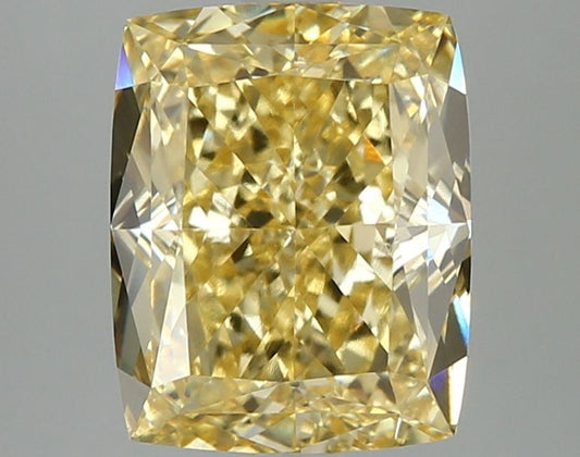 Lab-Grown Cushion Diamond - 4.09 Carats, Fancy Vivid Yellow Color, VVS2 Clarity - Certified by IGI - Report Number: LG670432874