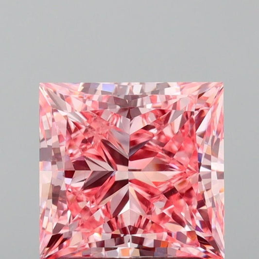 Lab-Grown Princess Diamond - 2.01 Carats, Fancy Vivid Pink Color, VS1 Clarity - Certified by IGI - Report Number: LG639416056
