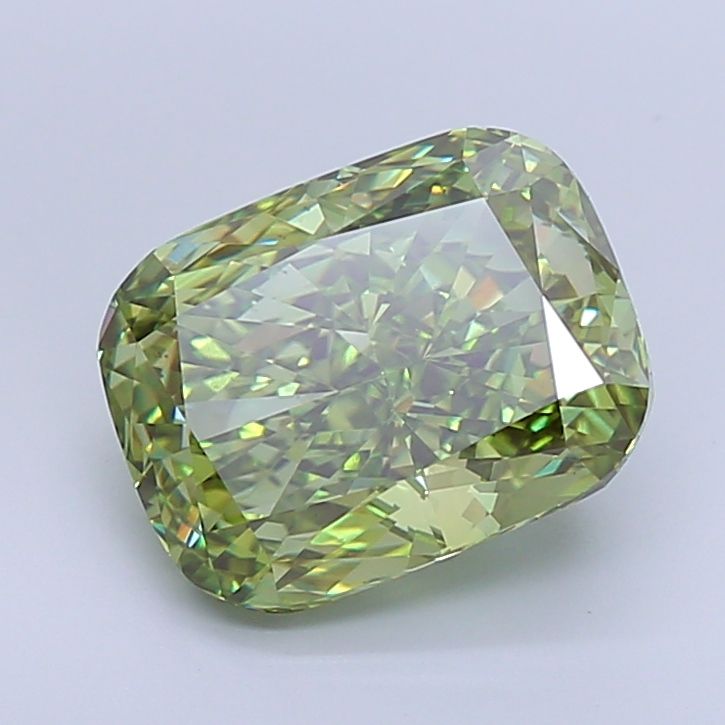 Lab-Grown Cushion Diamond - 6.04 Carats, Fancy Vivid Green Color, VS1 Clarity - Certified by IGI - Report Number: LG657461539