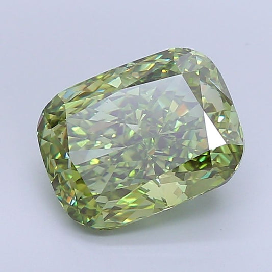 Lab-Grown Cushion Diamond - 6.04 Carats, Fancy Vivid Green Color, VS1 Clarity - Certified by IGI - Report Number: LG657461539