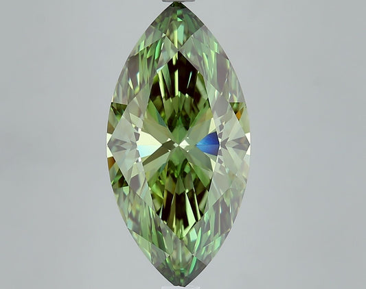 Lab-Grown Marquise Diamond - 5.68 Carats, Fancy Vivid Green Color, VVS2 Clarity - Certified by IGI - Report Number: LG656496796
