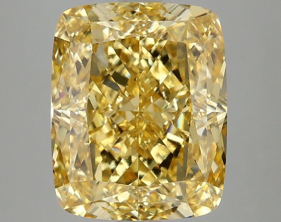 Lab-Grown Cushion Diamond - 5.09 Carats, Fancy Vivid Yellow Color, VS1 Clarity - Certified by IGI - Report Number: LG677527650