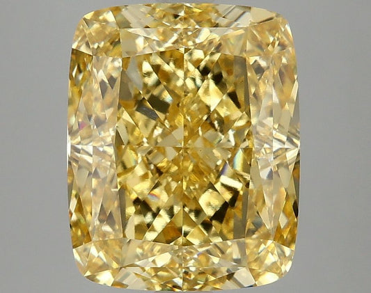 Lab-Grown Cushion Diamond - 5.09 Carats, Fancy Vivid Yellow Color, VS1 Clarity - Certified by IGI - Report Number: LG677527650