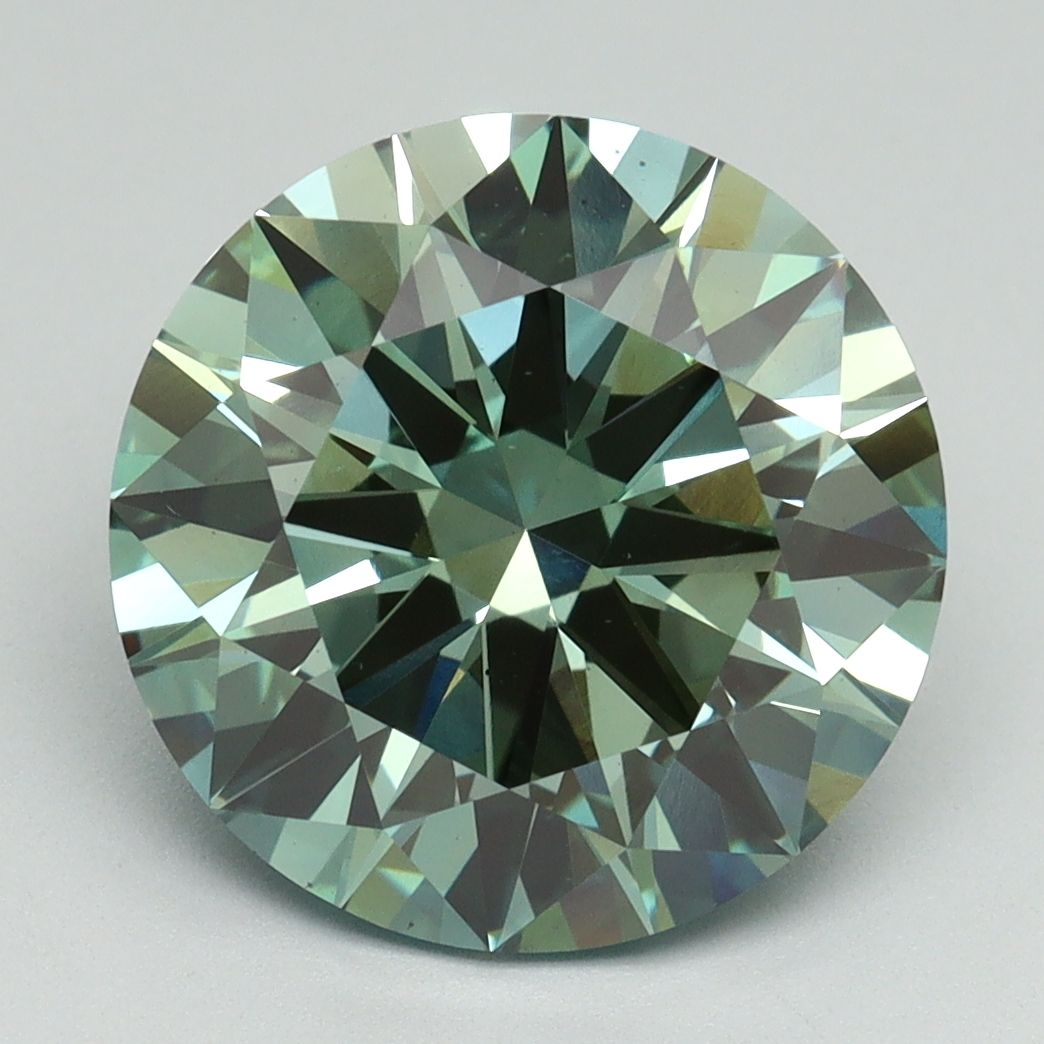 Lab-Grown Round Diamond - 5.01 Carats, Fancy Vivid Green Color, VS2 Clarity - Certified by IGI - Report Number: LG644444477