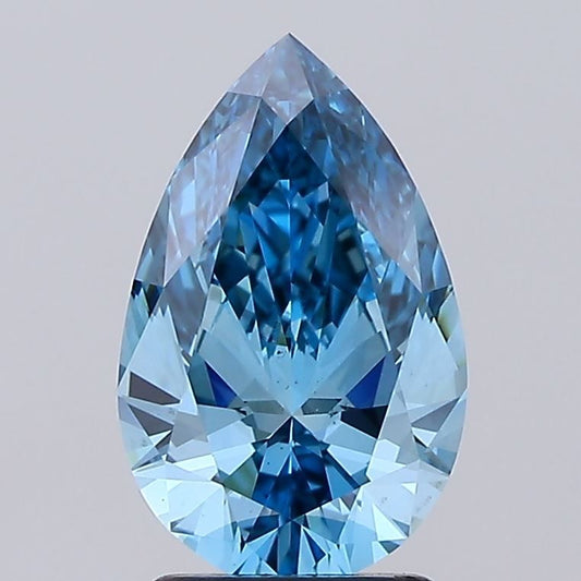 Lab-Grown Pear Diamond - 2.0 Carats, Fancy Vivid Blue Color, VS2 Clarity - Certified by IGI - Report Number: LG557220988