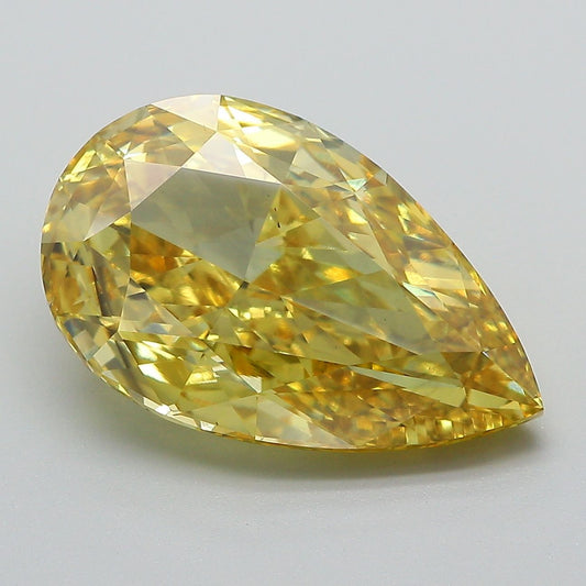 Lab-Grown Pear Diamond - 7.34 Carats, Fancy Vivid Yellow Color, VS2 Clarity - Certified by IGI - Report Number: LG681583294