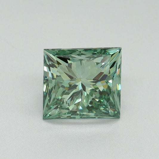 Lab-Grown Princess Diamond - 1.59 Carats, Fancy Vivid Green Color, VVS2 Clarity - Certified by IGI - Report Number: LG644444283