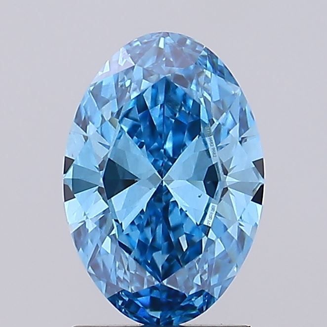 Lab-Grown Oval Diamond - 1.6 Carats, Fancy Vivid Blue Color, VVS2 Clarity - Certified by IGI - Report Number: LG677559682