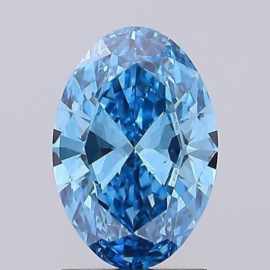 Lab-Grown Oval Diamond - 1.6 Carats, Fancy Vivid Blue Color, VVS2 Clarity - Certified by IGI - Report Number: LG677559682