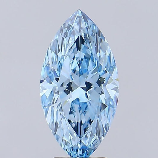 Lab-Grown Marquise Diamond - 3.02 Carats, Fancy Vivid Blue Color, VVS2 Clarity - Certified by IGI - Report Number: LG623483039