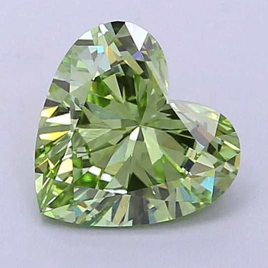 Lab-Grown Heart Diamond - 1.15 Carats, Fancy Vivid Green Color, VVS2 Clarity - Certified by IGI - Report Number: LG690513755