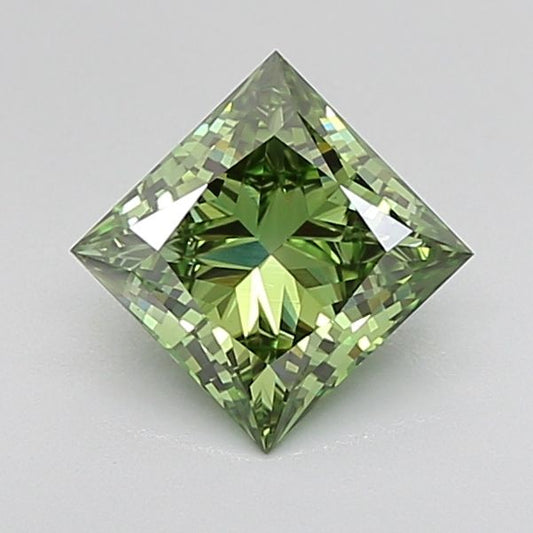 Lab-Grown Princess Diamond - 1.71 Carats, Fancy Vivid Green Color, VS1 Clarity - Certified by IGI - Report Number: LG615348534