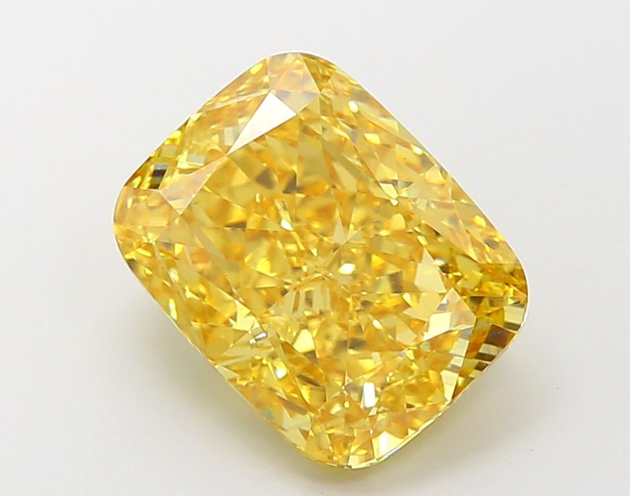 Lab-Grown Cushion Diamond - 4.58 Carats, Fancy Vivid Yellow Color, VS1 Clarity - Certified by IGI - Report Number: LG670459284