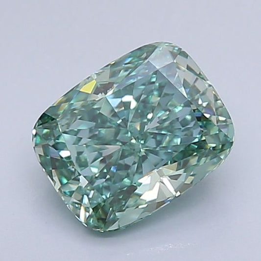 Lab-Grown Cushion Diamond - 1.5 Carats, Fancy Vivid Green Color, VS1 Clarity - Certified by IGI - Report Number: LG635490127