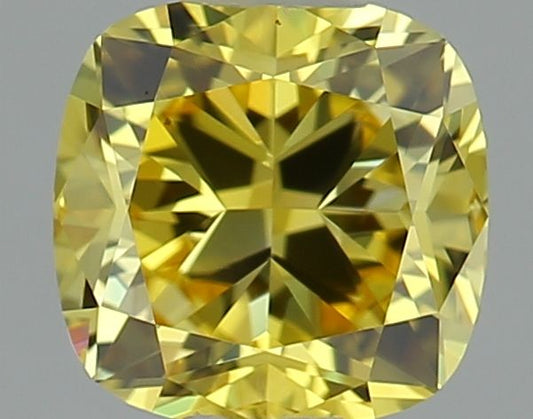 Lab-Grown Cushion Diamond - 0.54 Carats, Fancy Vivid Yellow Color, VVS2 Clarity - Certified by IGI - Report Number: LG640445929