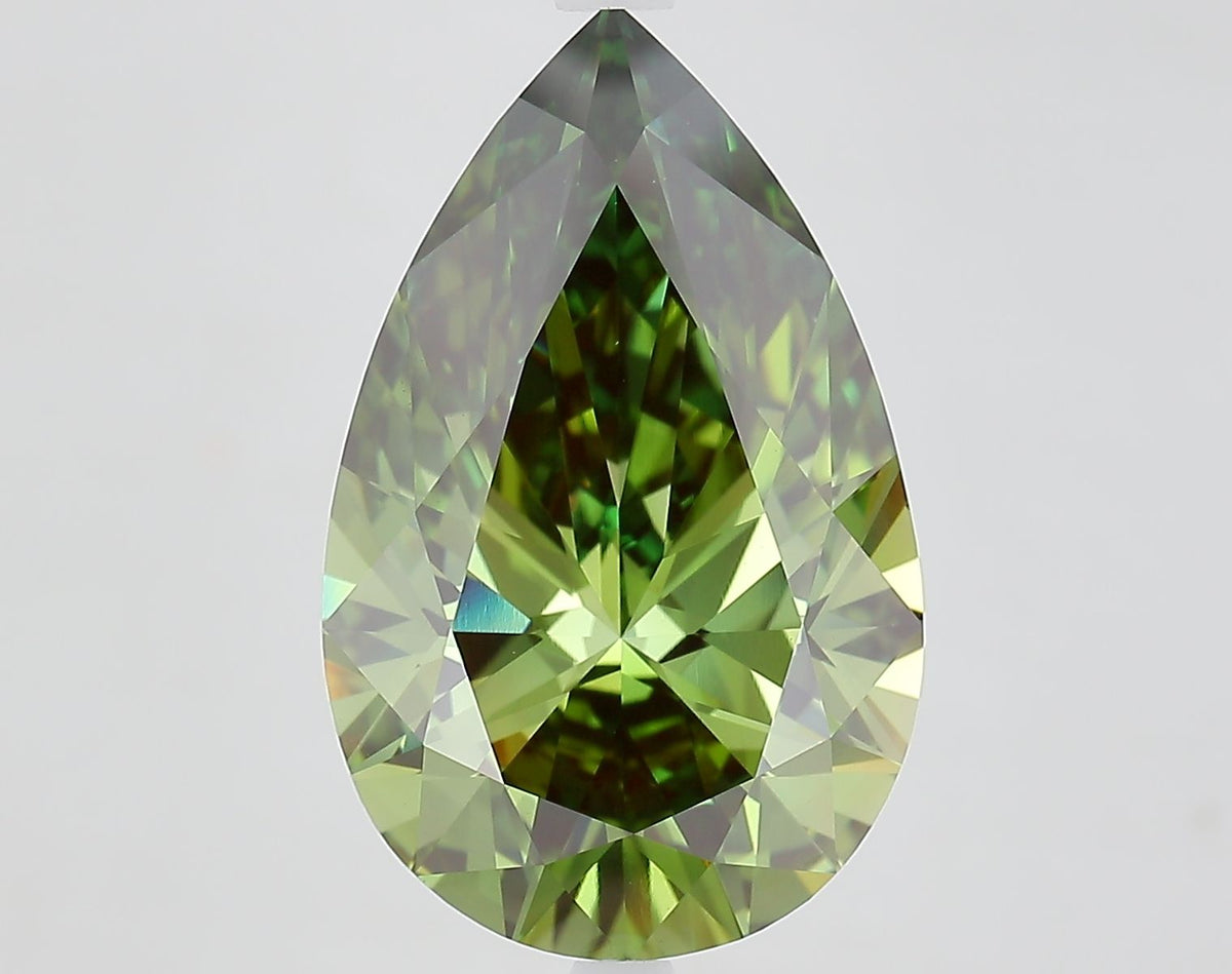 Lab-Grown Pear Diamond - 7.59 Carats, Fancy Vivid Green Color, VVS2 Clarity - Certified by IGI - Report Number: LG681573052