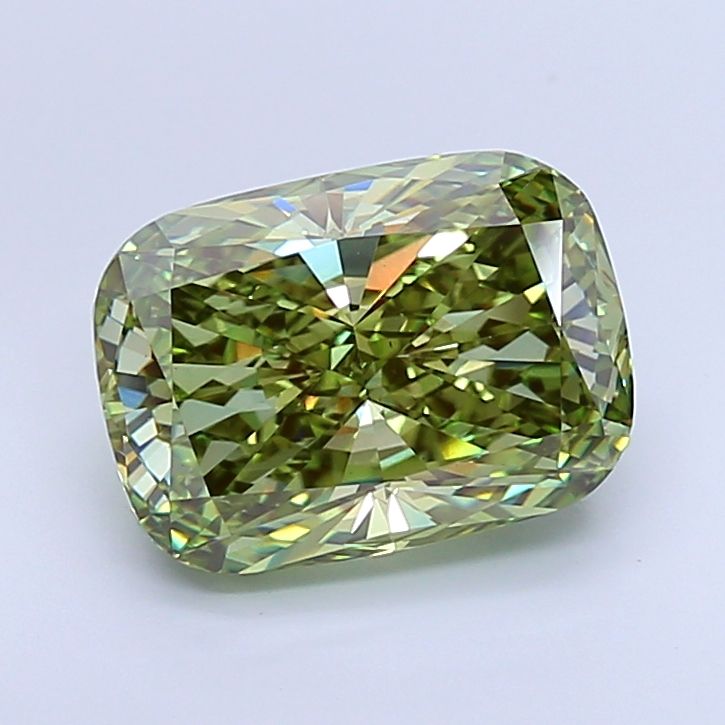 Lab-Grown Cushion Diamond - 5.36 Carats, Fancy Vivid Green Color, VS1 Clarity - Certified by IGI - Report Number: LG657461546