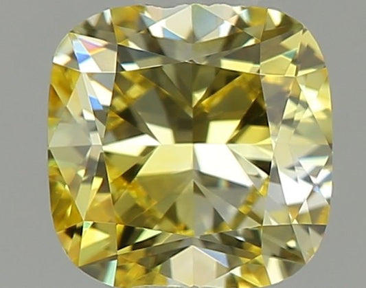 Lab-Grown Cushion Diamond - 0.52 Carats, Fancy Intense Yellow Color, VVS1 Clarity - Certified by IGI - Report Number: LG640445927