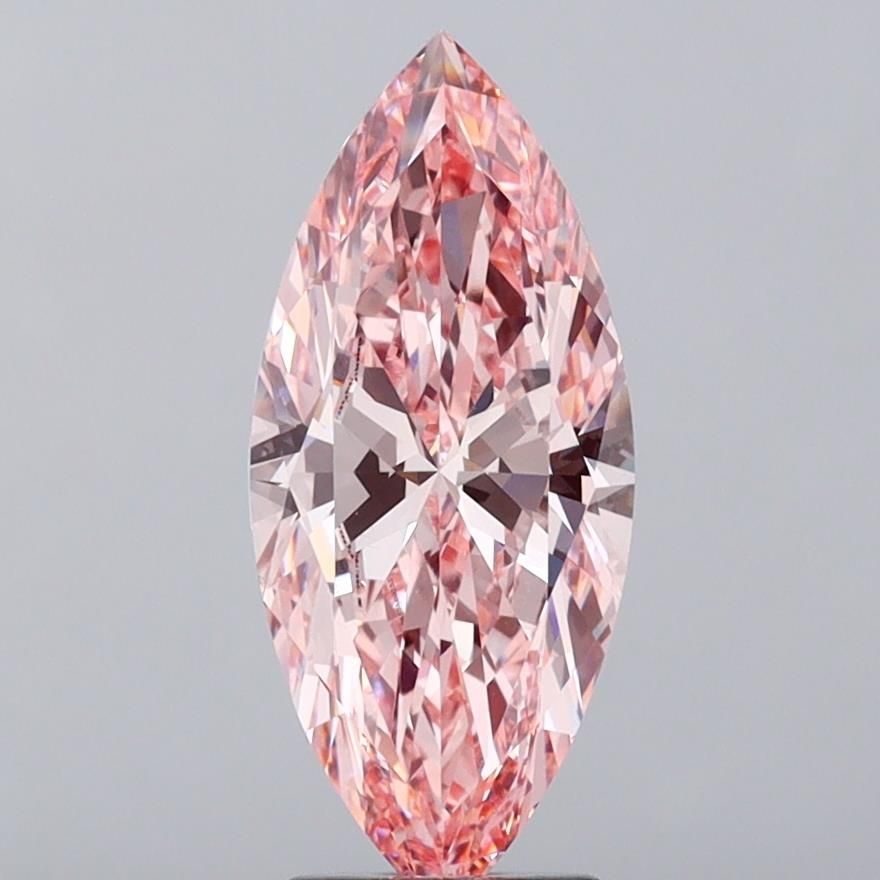 Lab-Grown Marquise Diamond - 4.02 Carats, Fancy Vivid Pink Color, VVS2 Clarity - Certified by IGI - Report Number: LG657469052