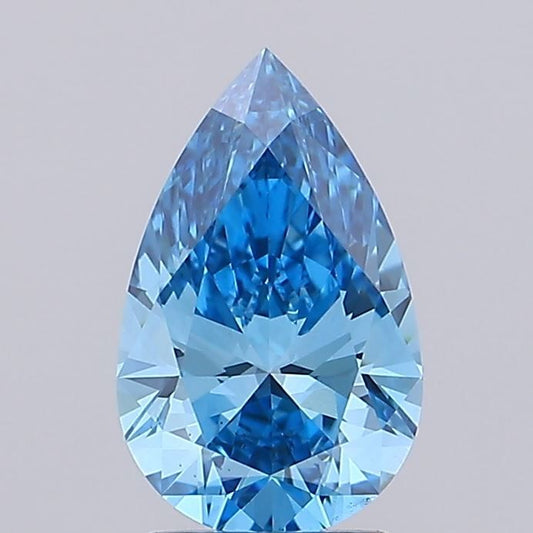 Lab-Grown Pear Diamond - 2.02 Carats, Fancy Vivid Blue Color, VS2 Clarity - Certified by IGI - Report Number: LG675594611