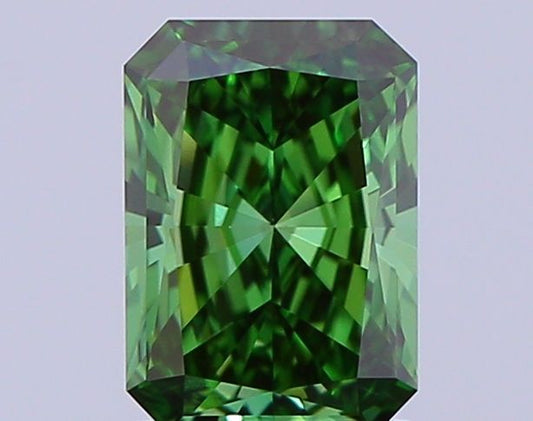 Lab-Grown Radiant Diamond - 1.05 Carats, Fancy Vivid Green Color, VVS2 Clarity - Certified by IGI - Report Number: LG656415493