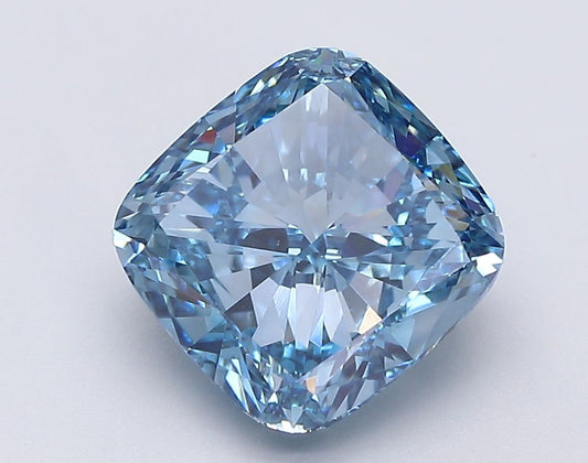 Lab-Grown Cushion Diamond - 5.02 Carats, Fancy Vivid Blue Color, VS1 Clarity - Certified by IGI - Report Number: LG576355411