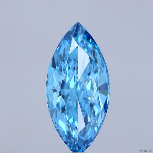 Lab-Grown Marquise Diamond - 3.01 Carats, Fancy Vivid Blue Color, VS1 Clarity - Certified by IGI - Report Number: LG691501828