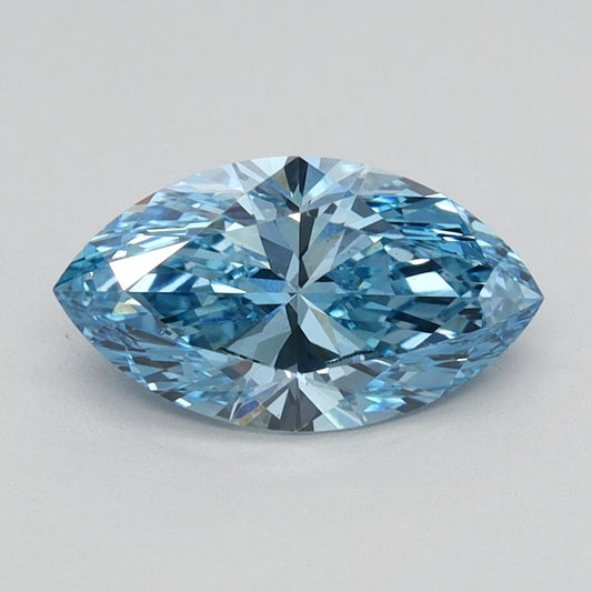 Lab-Grown Marquise Diamond - 0.87 Carats, Fancy Vivid Blue Color, VS1 Clarity - Certified by IGI - Report Number: LG584358229
