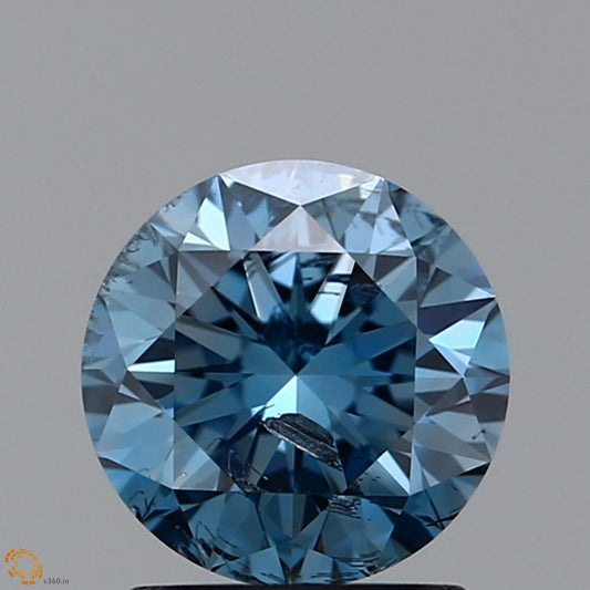 Lab-Grown Round Diamond - 1.31 Carats, Fancy Intense Greenish Blue Color, I1 Clarity - Certified by IGI - Report Number: LG_314814141