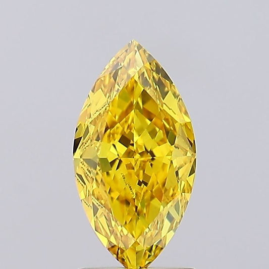 Lab-Grown Marquise Diamond - 1.61 Carats, Fancy Vivid Yellow Color, VVS2 Clarity - Certified by IGI - Report Number: LG499117657