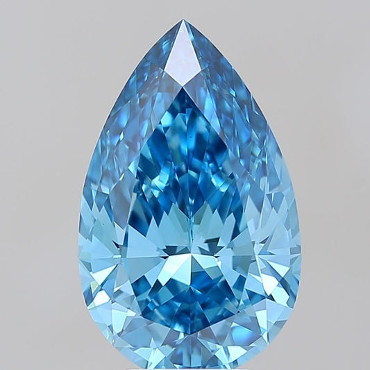 Lab-Grown Pear Diamond - 5.05 Carats, Fancy Vivid Blue Color, VVS2 Clarity - Certified by IGI - Report Number: LG678530366